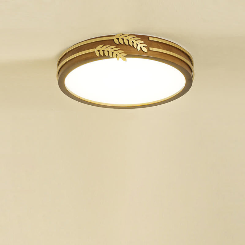 New Chinese Walnut Creative Golden Wheat Ear Decoration Design LED Flush Mount Light