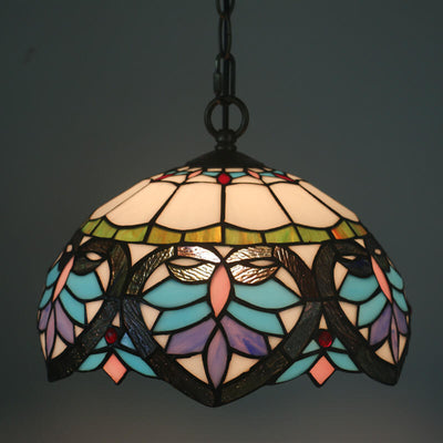 European Tiffany Flora Stained Glass 1-Light Pendant Light