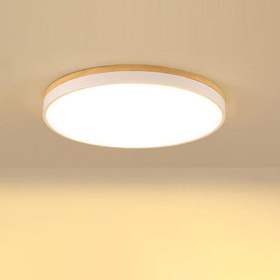 Nordic Simple Solid Wood Round LED Flush Mount Ceiling Light