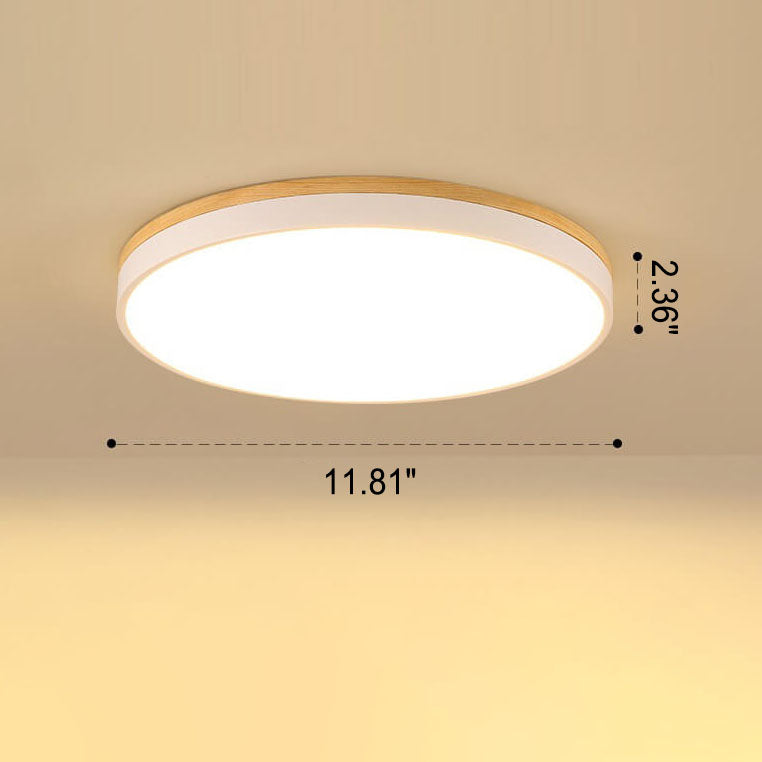 Nordic Simple Solid Wood Round LED Flush Mount Ceiling Light