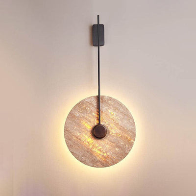 Skandinavische moderne minimalistische runde Eisen-Gelbe Travertin-LED-Wandleuchte 