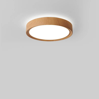 Modern Minimalist Round Wood Grain Iron Acrylic LED Flush Mount Light