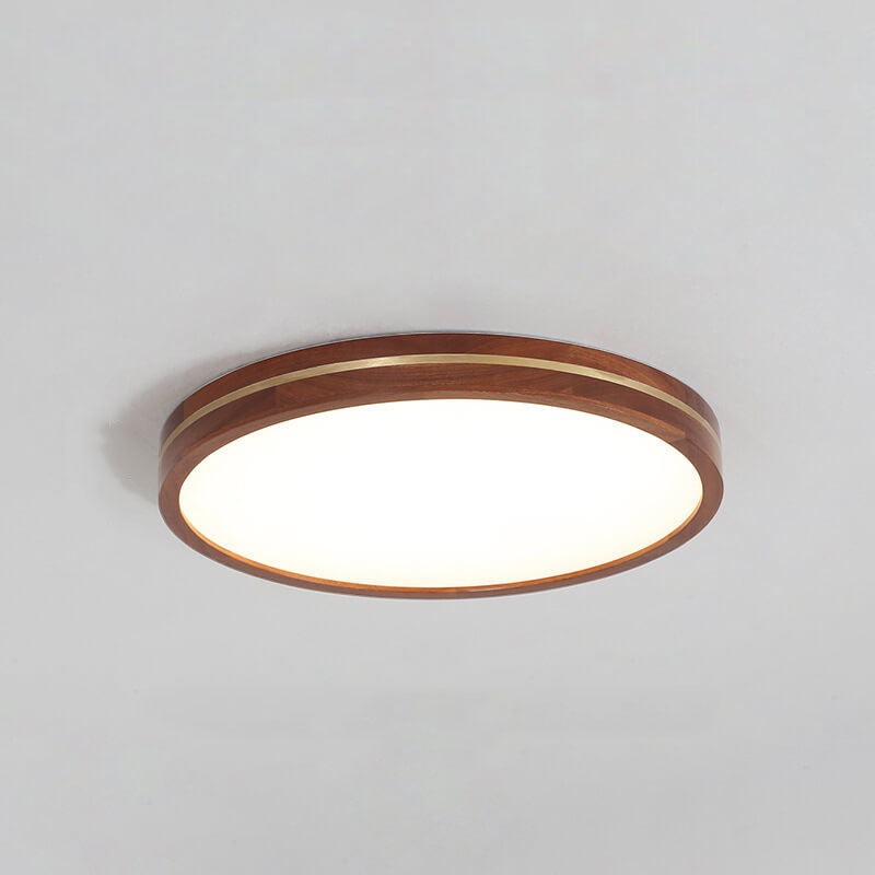 Modern Wooden Slim Walnut Color LED Flush Mount Light