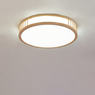 Japanese Minimalist Log Round LED Flush Mount Ceiling Light