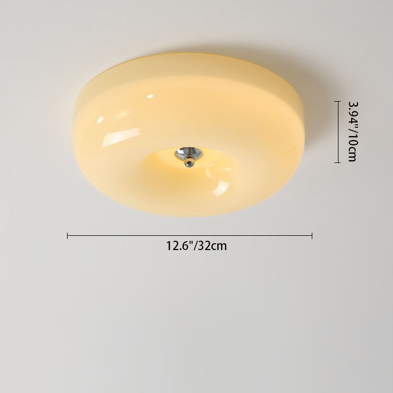 Contemporary Nordic Creamy Yellow Pudding Glass Shade Iron LED Flush Mount Ceiling Light For Living Room