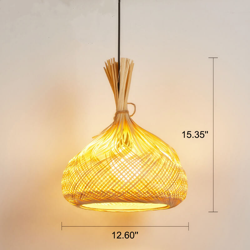 Modern Bamboo Weaving Pear Drop 1-Light Pendant Light