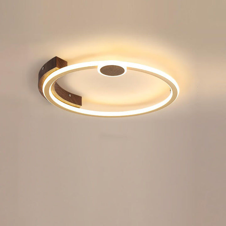 Modern Minimalistic Round Solid Color Wood Iron Acrylic LED Flush Mount Light