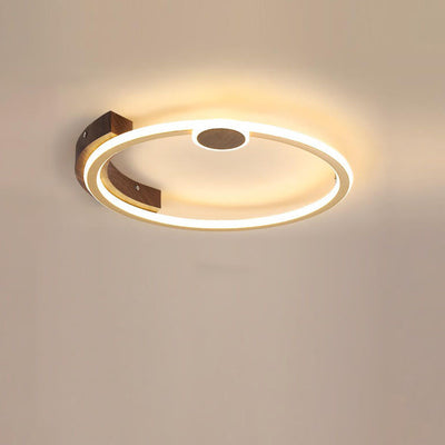 Modern Minimalistic Round Solid Color Wood Iron Acrylic LED Flush Mount Light