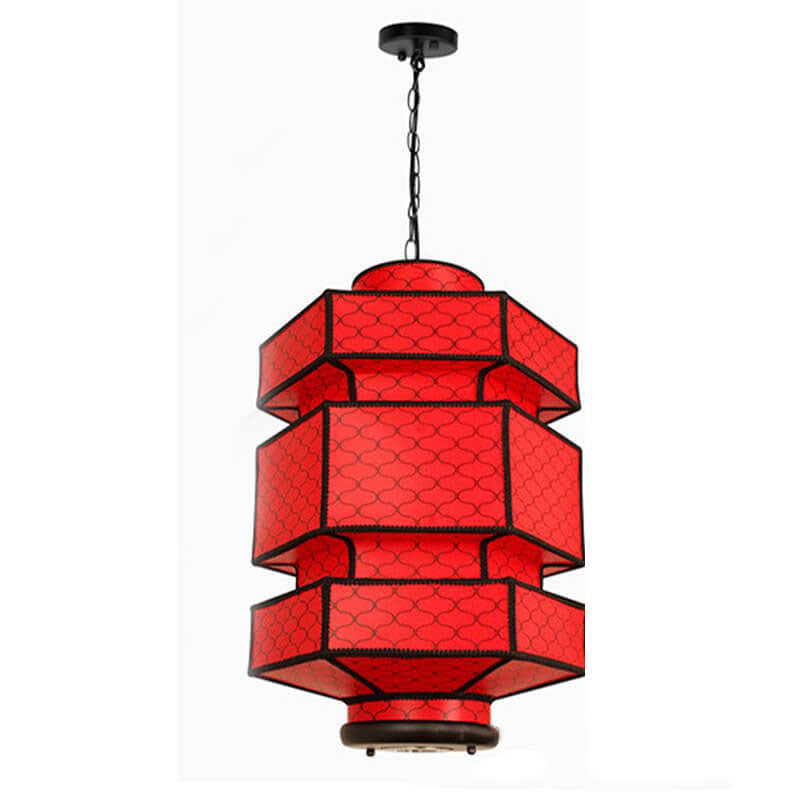 Chinesische Retro Hexagonale Faux Schaffell Eisen 1-Licht Pendelleuchte 