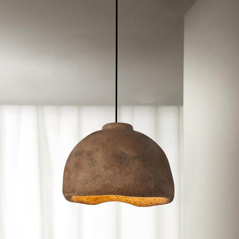 Contemporary Nordic Rough Rock Texture Semicircular 1-Light Pendant Light for Dining Room