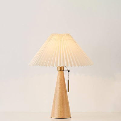 Japanese Minimalist Vintage Pleated Wooden Fabric LED Table Lamp