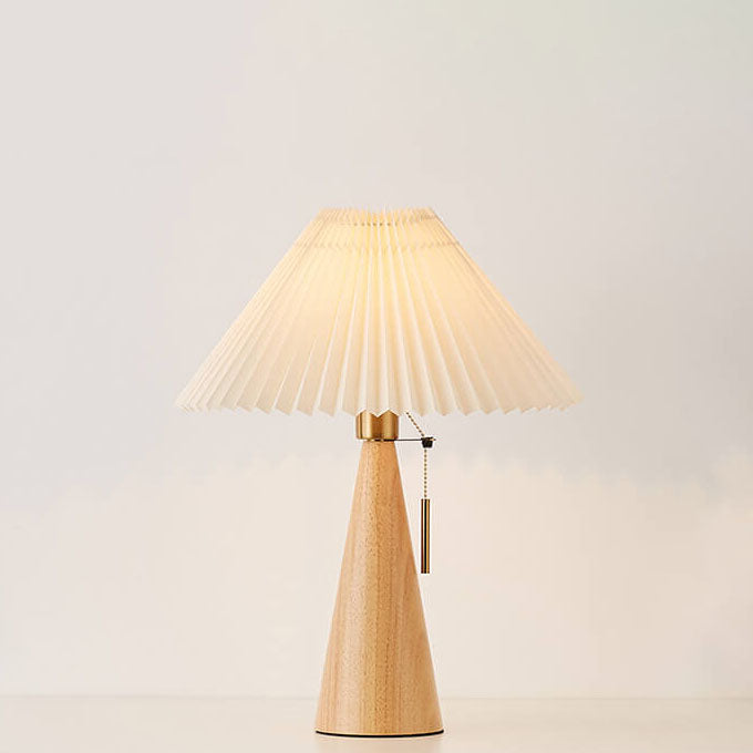 Japanese Minimalist Vintage Pleated Wooden Fabric LED Table Lamp