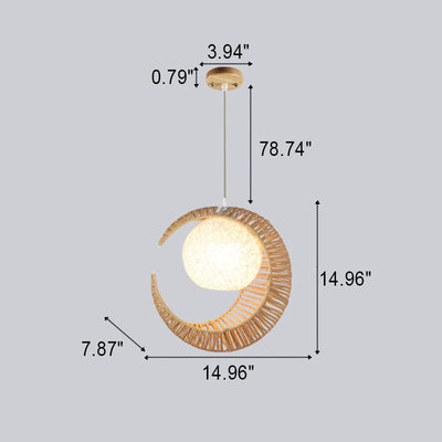 Japanese Creative Moon Rattan Weaving 1-Light Pendant Light
