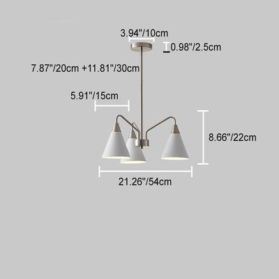 Nordic Minimalist Cone Shade Sand Nickel Branch Iron 3/5 Light Chandelier