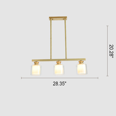 Nordic Simplicity Brass Glass Cylinder Linear Island Light 3/4 Light Chandelier