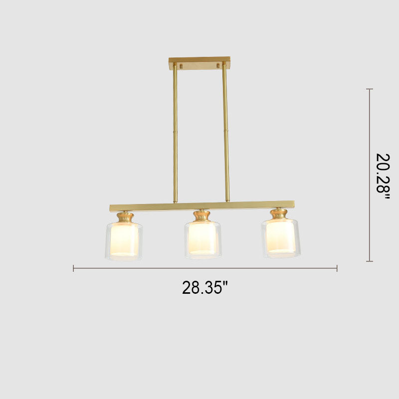 Nordic Simplicity Messing Glas Zylinder Linear Island Light 3/4 Licht Kronleuchter 