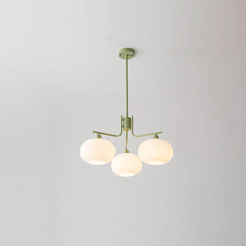 Nordic Minimalist Glass Round Shade Green Hardware 3/5/8 Light Chandelier