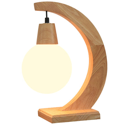 Lampe de table 1 lumière en bois massif avec boule en verre créative nordique 