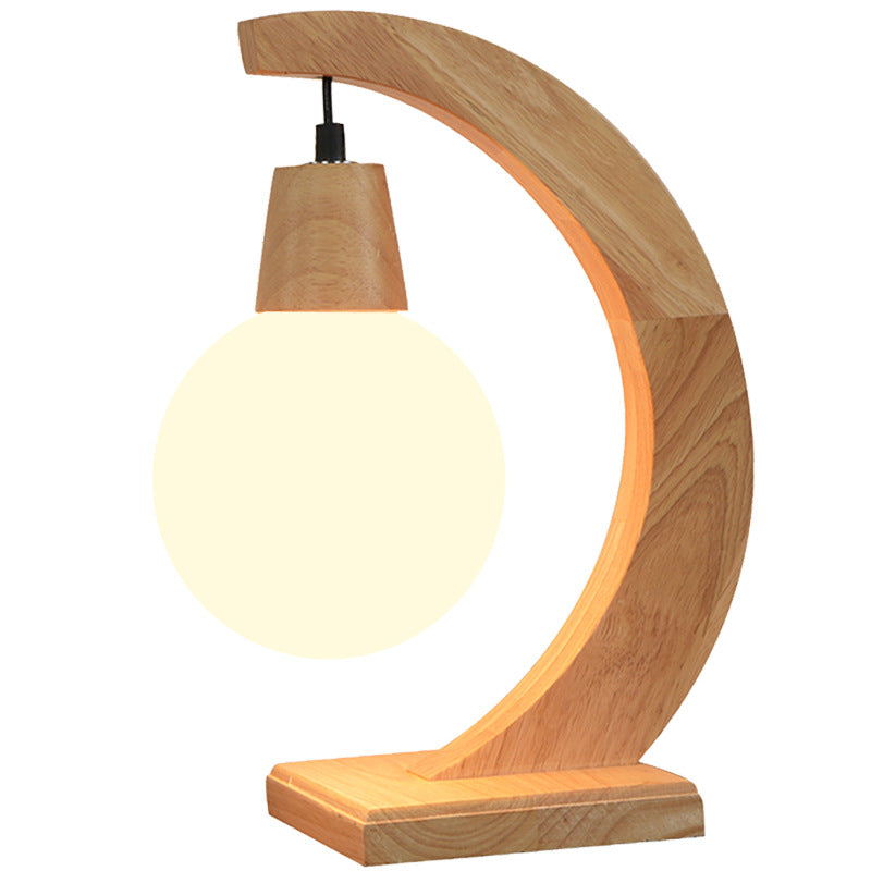 Lampe de table 1 lumière en bois massif avec boule en verre créative nordique 