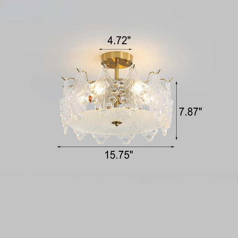 French Luxury Glass Round Drum 5/6/8 Light Semi-Flush Mount Ceiling Light