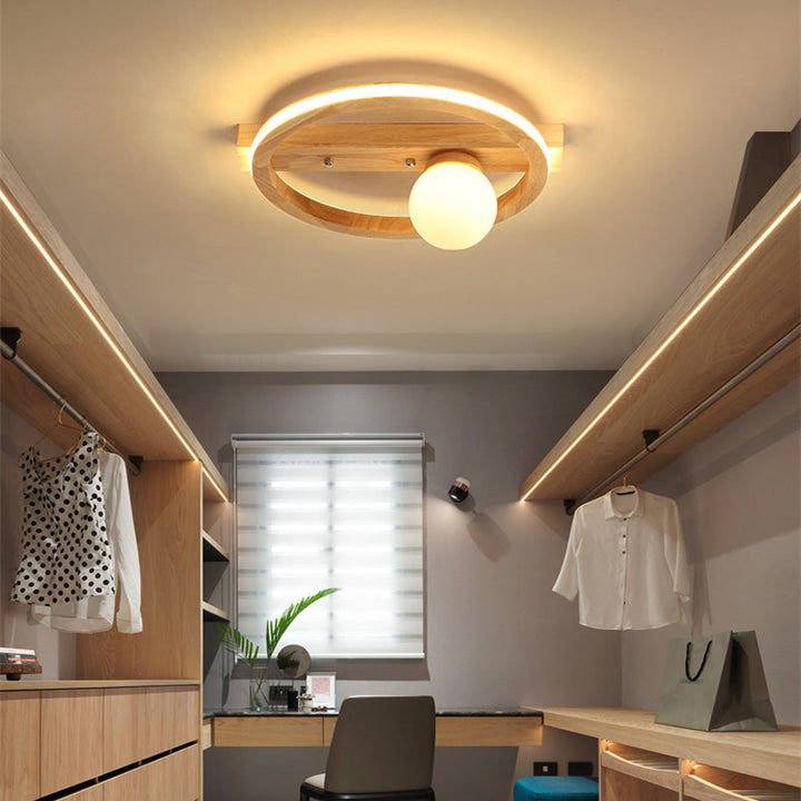 Nordische Einfache Runde Holz-LED-Deckenleuchte 