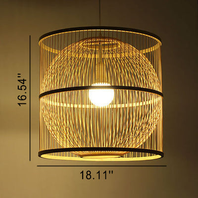 Modern Chinese Bamboo Weaving Square Round 1-Light Pendant Light