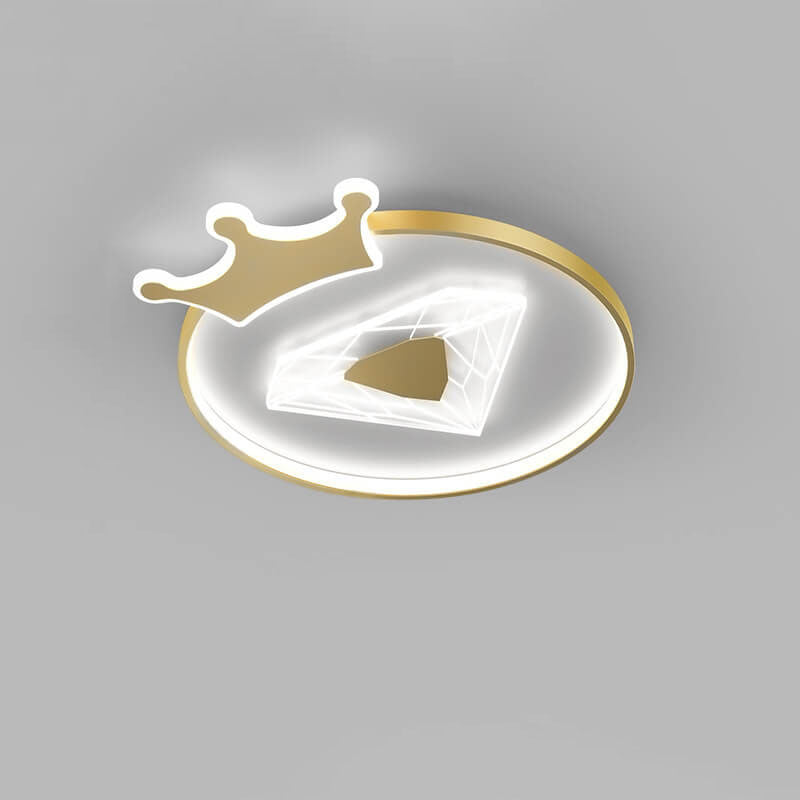 Plafonnier LED pour enfants avec abat-jour acrylique en forme de couronne ronde et diamant de simplicité créative 