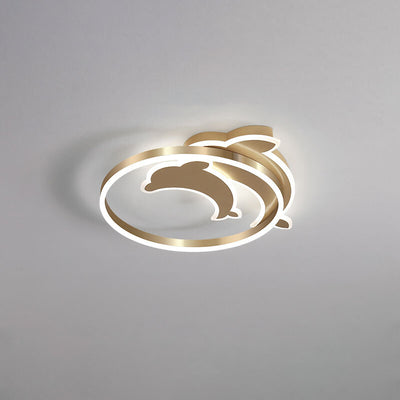 Modern Creative Golden Dolphin Iron LED Flush Mount Ceiling Light