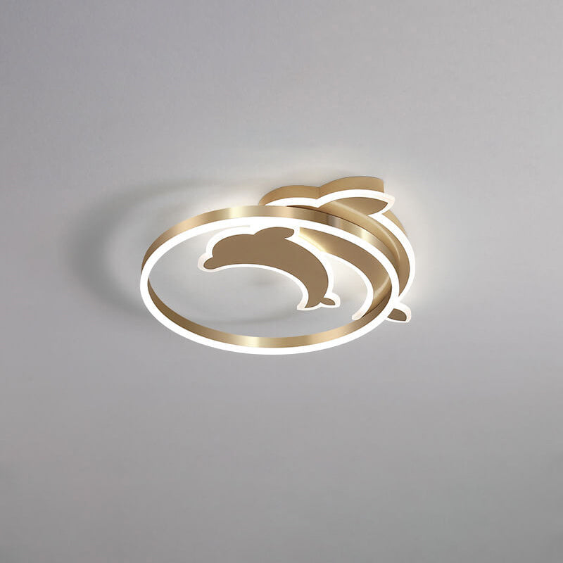 Modern Creative Golden Dolphin Iron LED Flush Mount Ceiling Light