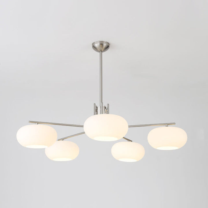 Französischer minimalistischer weißer Kuppelglas-Lampenschirm 5-Licht-Kronleuchter 