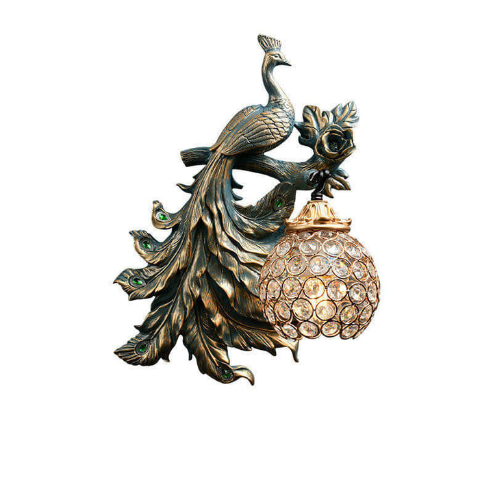Aplique de pared de 1 luz de resina con diseño de pavo real vintage europeo 