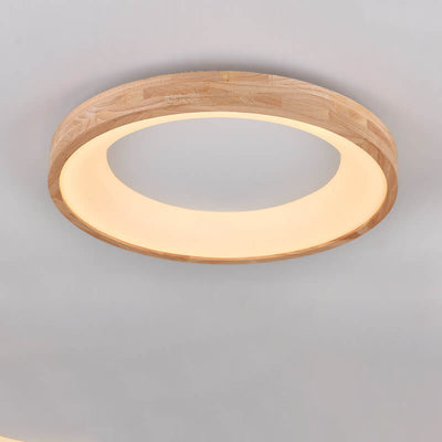 Nordic Minimalist Log Wood Round LED Flush Mount Ceiling Light