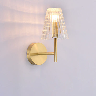 Modern Luxury Textured Glass Cone Brass 1-Light Wall Sconce Lamp