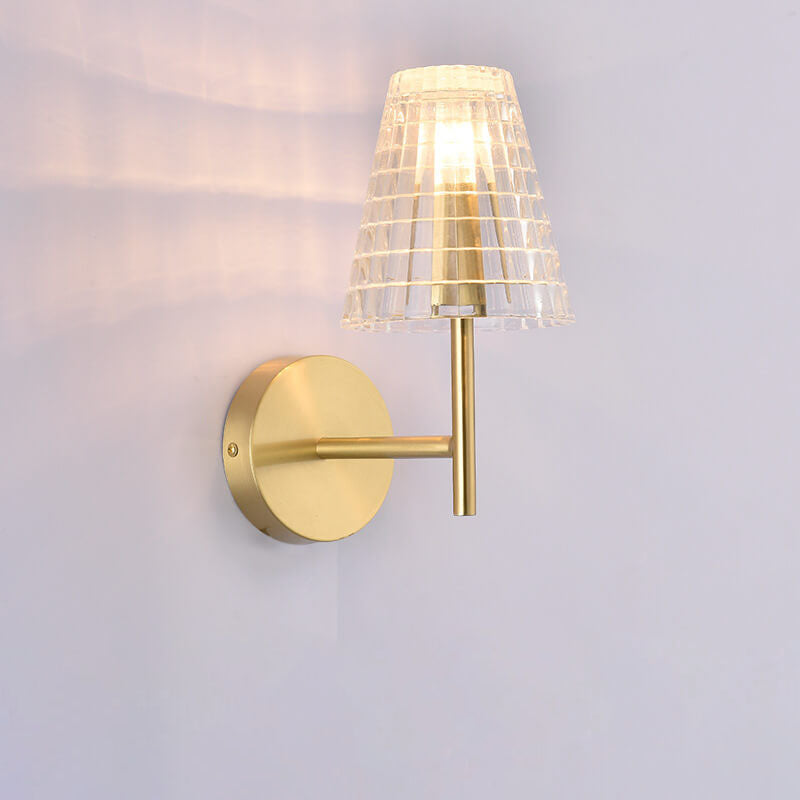 Modern Luxury Textured Glass Cone Brass 1-Light Wall Sconce Lamp