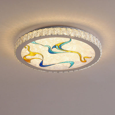 Modern Luxury Enamel Crystal Round LED Flush Mount Ceiling Light