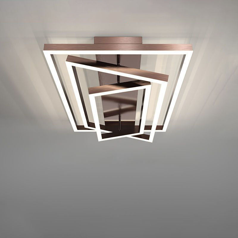 Modern Minimalist Aluminum Finish Multi-layer Rectangular Frame LED Flush Mount Ceiling Light For Living Room