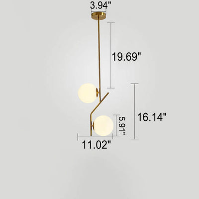 Lustre en verre et fer à deux lumières, boule ronde minimaliste créative nordique 