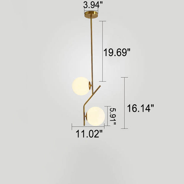 Lustre en verre et fer à deux lumières, boule ronde minimaliste créative nordique 