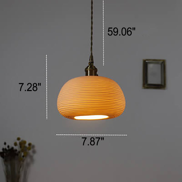 Nordische Japanische Keramik Messing Oval 1-Licht Pendelleuchte 