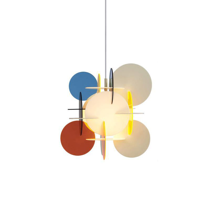 Contemporary Scandinavian Macaron Acrylic Round Sheet Splicing 1-Light Pendant Light For Dining Room