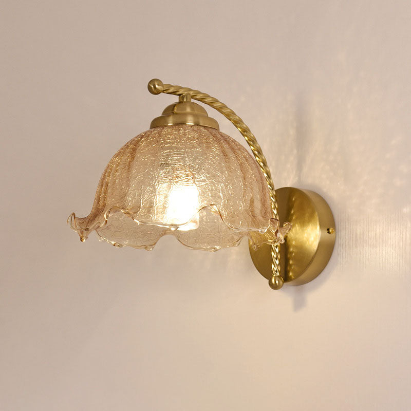 Traditional French Floral Hardware Glass 1-Light Wall Sconce Lamp For Bedroom