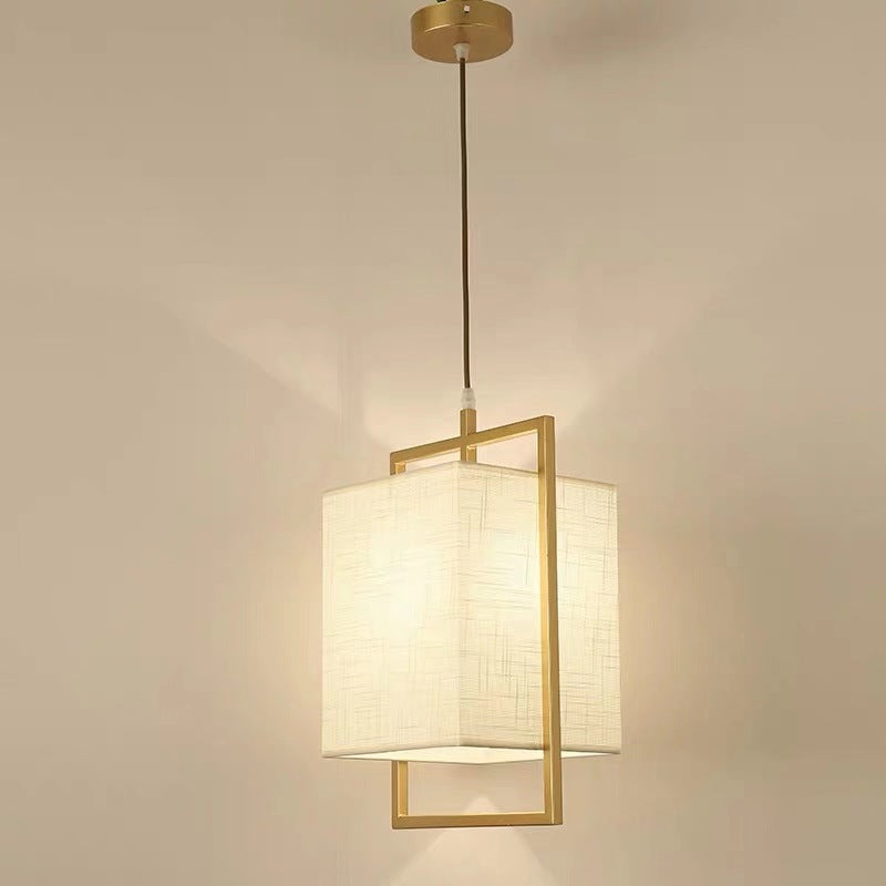 Traditional Chinese Square Fabric Iron Frame 1-Light Pendant Light for Living Room