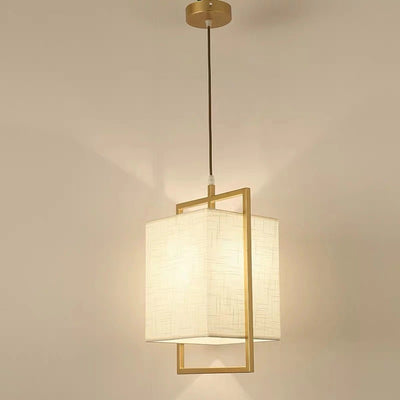 Modern Chinese Square Fabric Iron Frame 1-Light Pendant Light