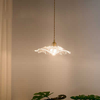 Nordic Vintage Clear Glass Flower Shape Brass 1-Light Pendant Light