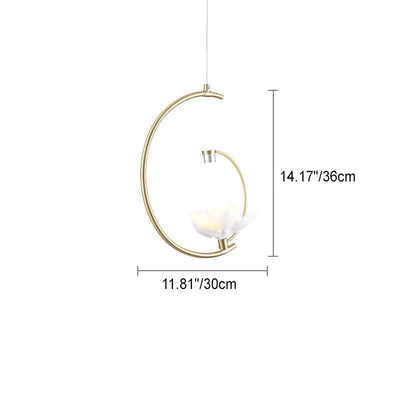 Chinesisches Retro-Keramik-Pendelleuchte mit Blumenverzierungen und Kupferbogen-LED 