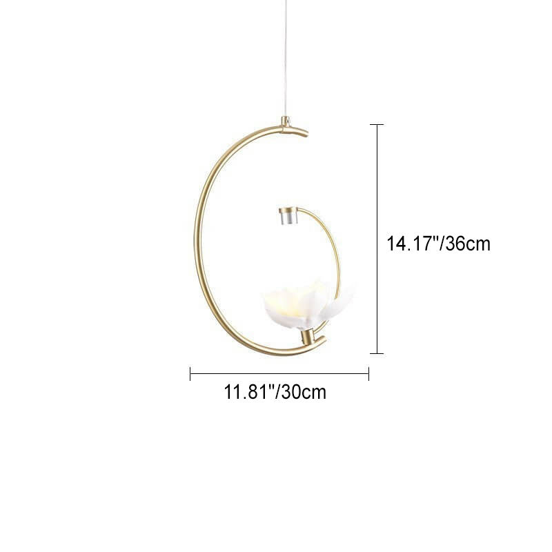 Chinese Retro Ceramic Floral Embellished Copper Arc LED Pendant Light