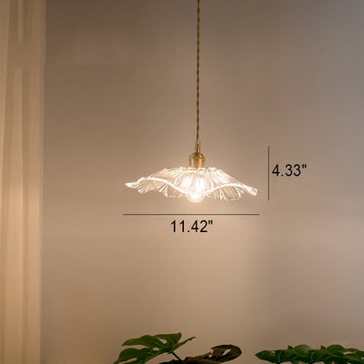 Nordic Vintage Clear Glass Flower Shape Brass 1-Light Pendant Light