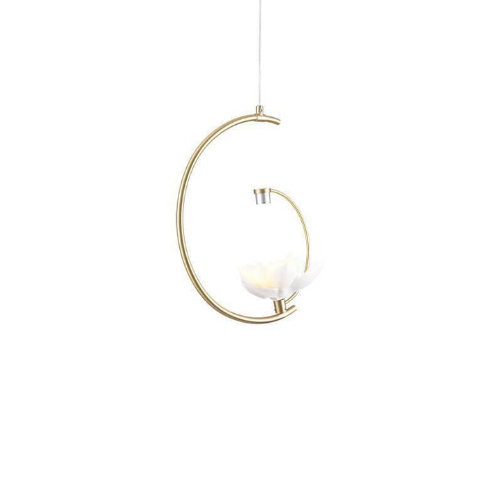 Chinese Retro Ceramic Floral Embellished Copper Arc LED Pendant Light