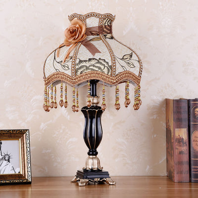 European Luxury Fabric Cone Tassel Resin 1-Light Table Lamp