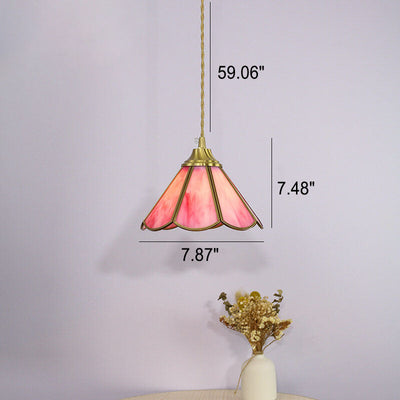 Nordic Brass Buntglas Flower Cone 1-Licht Pendelleuchte